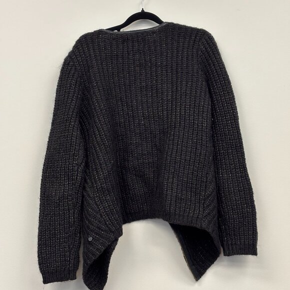 Maison Scotch - Black Wool Biker Cardigan w/ Gold Fleck & Leather Trim | M/L - Picture 5 of 5